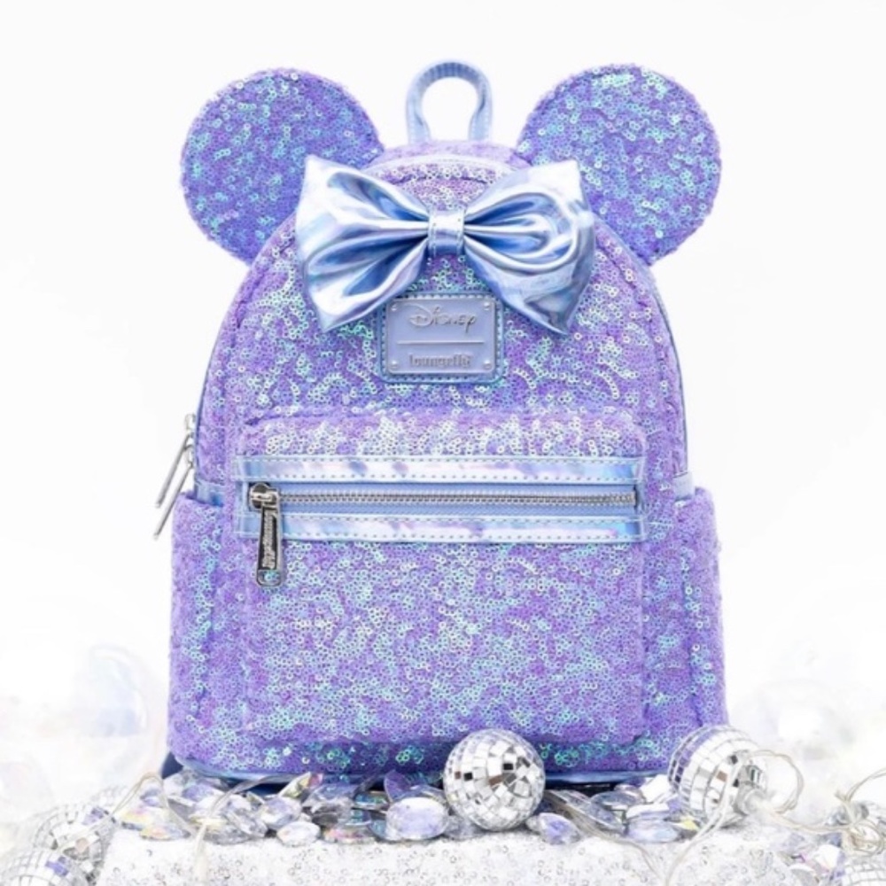 NWT Loungefly Disney Minnie Mouse Celebration Sequin Purple Mini Backpack
